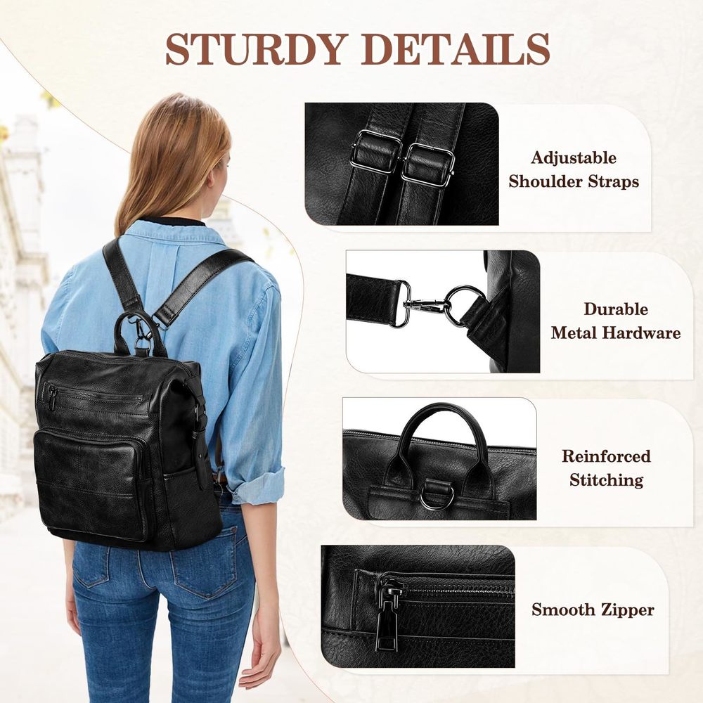 Backpack Purse, Vegan Fashion Leather Medium Convertible Ladies XD - Picture 4 of 7
